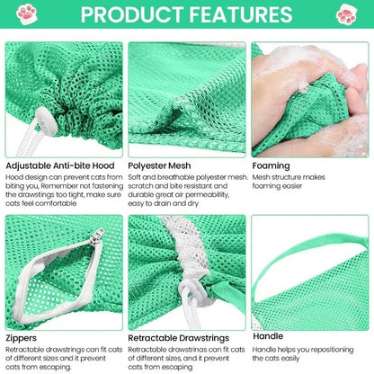 Cat Grooming Shower Bag Mesh Adjustable Multipurpose Pet Restraint Bag Prevent Scratching For Bathing Nail Trimming Anti-scratch
