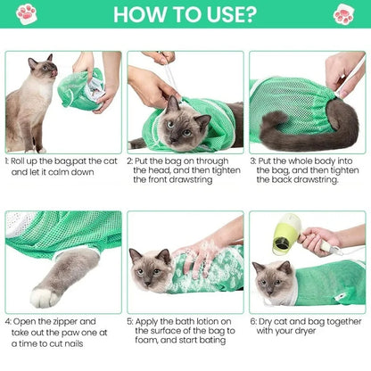 Cat Grooming Shower Bag Mesh Adjustable Multipurpose Pet Restraint Bag Prevent Scratching For Bathing Nail Trimming Anti-scratch